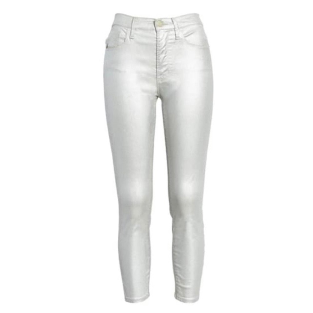 FRAME Ali Metallic High Rise Ankle Skinny Jeans